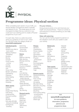 Programme Ideas: Physical Section