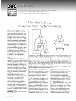 A Concise History of Vacuum Coating Technnology SVC Topics