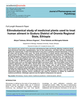 Ethnobotanical Study of Medicinal Plants Used to Treat Human Ailment in Guduru District of Oromia Regional State, Ethiopia