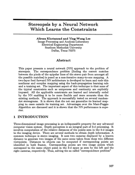 Stereopsis by a Neural Network Which Learns the Constraints