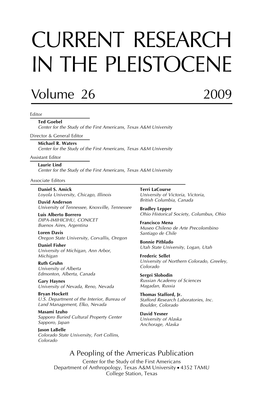 CURRENT RESEARCH in the PLEISTOCENE Volume 26 2009