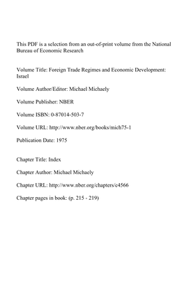 Foreign Trade Regimes and Economic Development: Israel