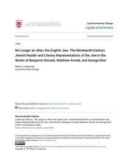 No Longer an Alien, the English Jew: the Nineteenth-Century Jewish