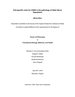 Cell-Specific Roles for CASK in the Pathology of Optic Nerve Hypoplasia