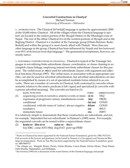 Converbal Constructions in Chantyal1 Michael Noonan University of Wisconsin—Milwaukee 0. Introduction: the Chantyal [Tsğ¼n