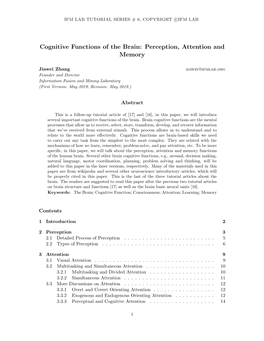 Cognitive Functions of the Brain: Perception, Attention and Memory