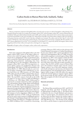 Carbon Stocks in Harran Plain Soils, Sanliurfa, Turkey Erdal SAKIN, Aise DELIBORAN, Elif Didem SAKIN, Ece TUTAR