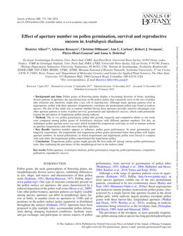 Effect of Aperture Number on Pollen Germination, Survival and Reproductive Success in Arabidopsis Thaliana