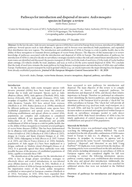 Pathways for Introduction and Dispersal of Invasive Aedes Mosquito Species in Europe: a Review Adolfo Ibáñez-Justicia 1