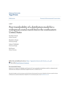 Poor Transferability of a Distribution Model for a Widespread Coastal Marsh Bird in the Southeastern United States Nicolette S