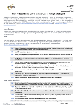 Grade 05 Social Studies Unit 07 Exemplar Lesson 01: Explore to Expand