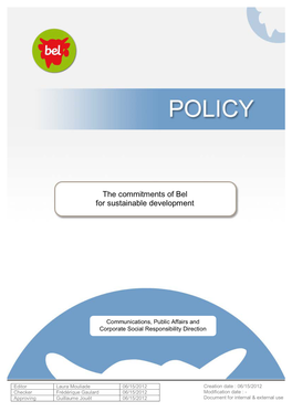 The Commitments of Bel for Sustainable Development