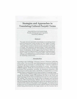 Strategies and Approaches in Translating Cultural Punjabi Terms