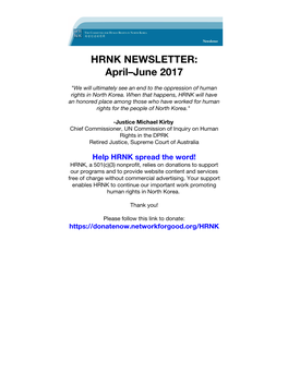 HRNK NEWSLETTER: April–June 2017