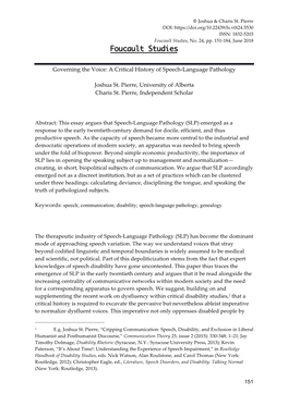 Governing the Voice: a Critical History of Speech-Language Pathology