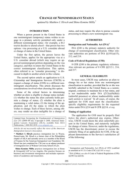 CHANGE of NONIMMIGRANT STATUS Updated by Matthew I