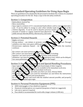 Standard Operating Guidelines for Using Aqua Regia