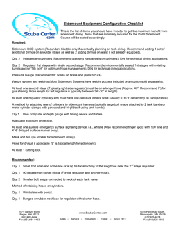 Sidemount Equipment Configuration Checklist