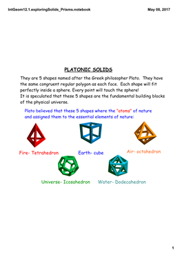 PLATONIC SOLIDS They Are 5 Shapes Named After the Greek Philosopher Plato