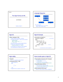 The Algol Family and ML Lisp Algol 60