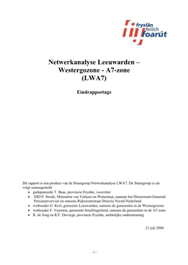 Netwerkanalyse Leeuwarden – Westergozone - A7-Zone (LWA7)