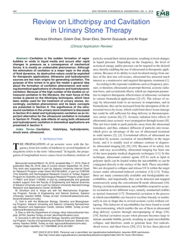 Review on Lithotripsy and Cavitation in Urinary Stone Therapy Morteza Ghorbani, Ozlem Oral, Sinan Ekici, Devrim Gozuacik, and Ali Kos¸Ar