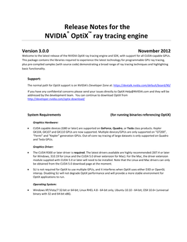 Release Notes for the NVIDIA® Optix™ Ray Tracing Engine