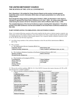 The United Methodist Church the Business of the Annual Conference