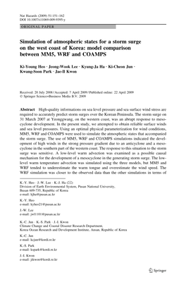 Simulation of Atmospheric States for a Storm Surge on the West Coast of Korea: Model Comparison Between MM5, WRF and COAMPS