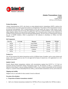 Alanine Transaminase Assay (ALT) Catalog #8478 100 Tests in 96-Well Plate