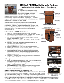 NOMAD PD2100A Multimedia Podium New Users Brief