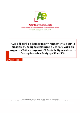 Avis Délibéré De L'autorité Environnementale Sur La Création D