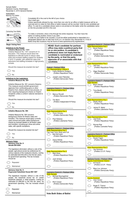 Sample Ballot Spokane County, Washington November 4, 2014 General Election