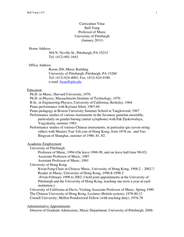 Curriculum Vitae Bell Yung Professor of Music University of Pittsburgh (January 2011)