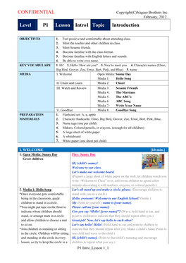 CONFIDENTIAL Level P1 Lesson Intro1 Topic Introduction