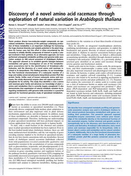 Discovery of a Novel Amino Acid Racemase Through Exploration of Natural Variation in Arabidopsis Thaliana