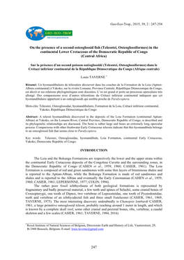 Teleostei, Osteoglossiformes) in the Continental Lower Cretaceous of the Democratic Republic of Congo (Central Africa