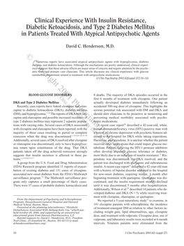 Clinical Experience with Insulin Resistance, Diabetic Ketoacidosis, and Type 2 Diabetes Mellitus in Patients Treated with Atypical Antipsychotic Agents