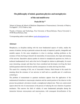 On Philosophy of Mind, Quantum Physics and Metaphysics of the Uni-Multiverse
