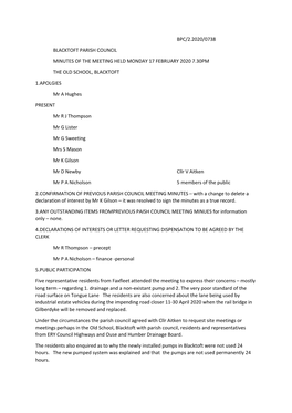 Bpc/2.2020/0738 Blacktoft Parish Council Minutes Of