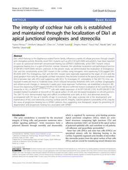 The Integrity of Cochlear Hair Cells Is Established and Maintained