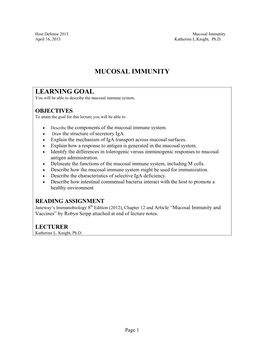 Mucosal Immunity Learning Goal