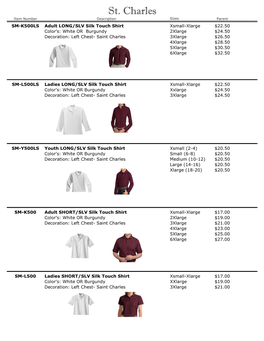 ST. CHARLES SCHOOL 1927 Medium $22.00 Back of Shirt = Lion Head Large $22.00 Xlarge $22.00 2XL $24.00