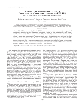 A Molecular Phylogenetic Study of Graptopetalum (Crassulaceae) Based on Ets, Its, Rpl16, and Trnl-F Nucleotide Sequences1