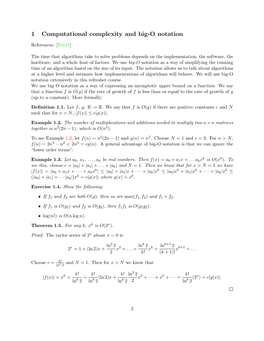 1 Computational Complexity and Big-O Notation