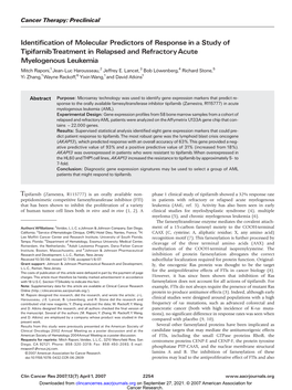 Identification of Molecular Predictors of Response in a Study Of