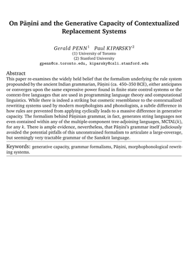 On P¯An.Ini and the Generative Capacity of Contextualized