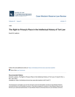 The Right to Privacy's Place in the Intellectual History of Tort Law
