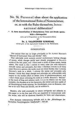 No. 56. P E R S O N a L Ideas About the Application of the International