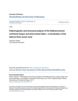 Paleomagnetic and Structural Analysis of the Wallowa Terrane Northeast Oregon and West-Central Idaho : a Reevaluation of the Salmon River Suture Zone